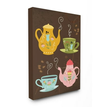 The Stupell Home Decor Collection Kettles And Coffee Cups Chalkboard Look Stretched Canvas Wall Art, 16 x 1.5 x 20