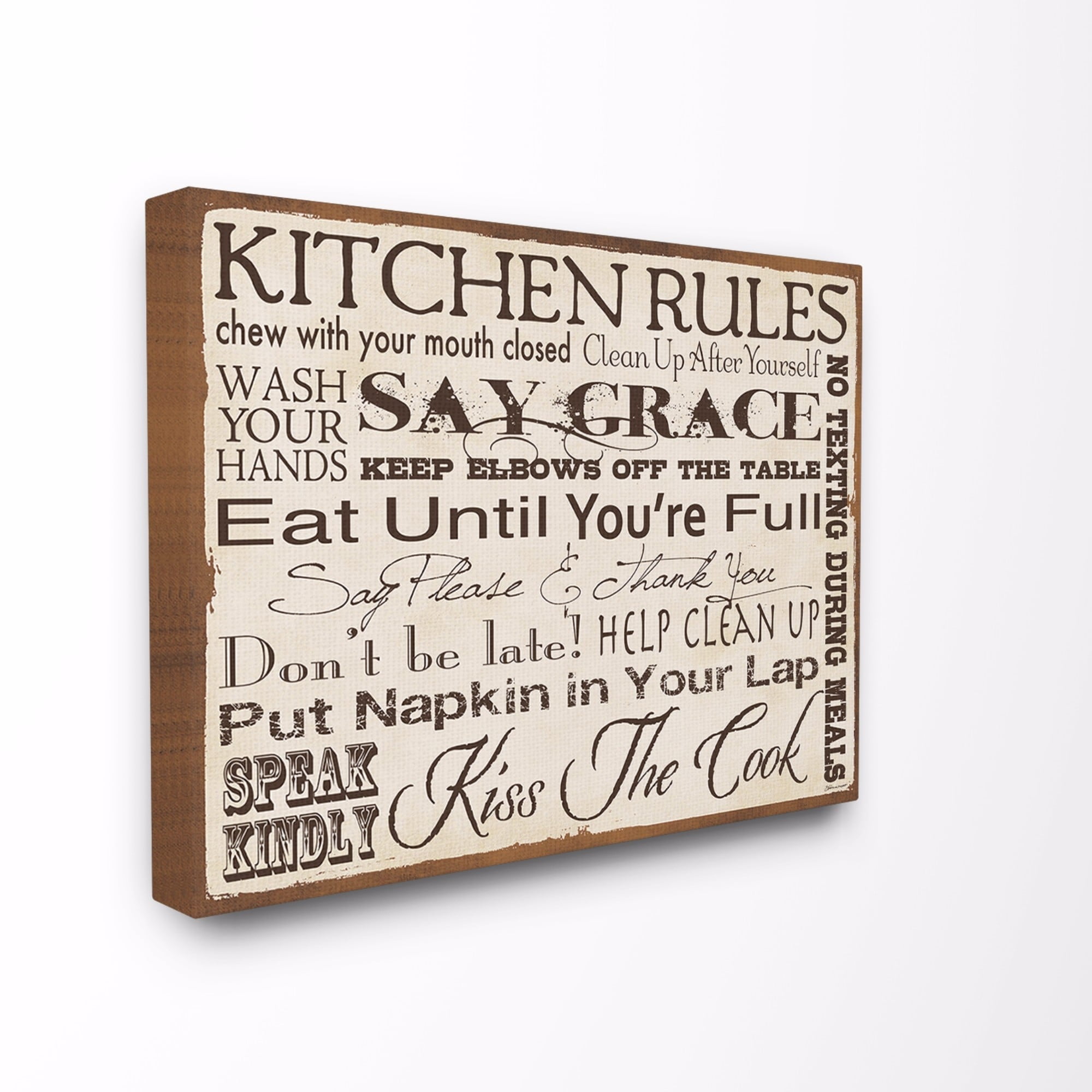 Cream and Brown Kitchen Rules Typography Canvas Wall Art, 16 x 20