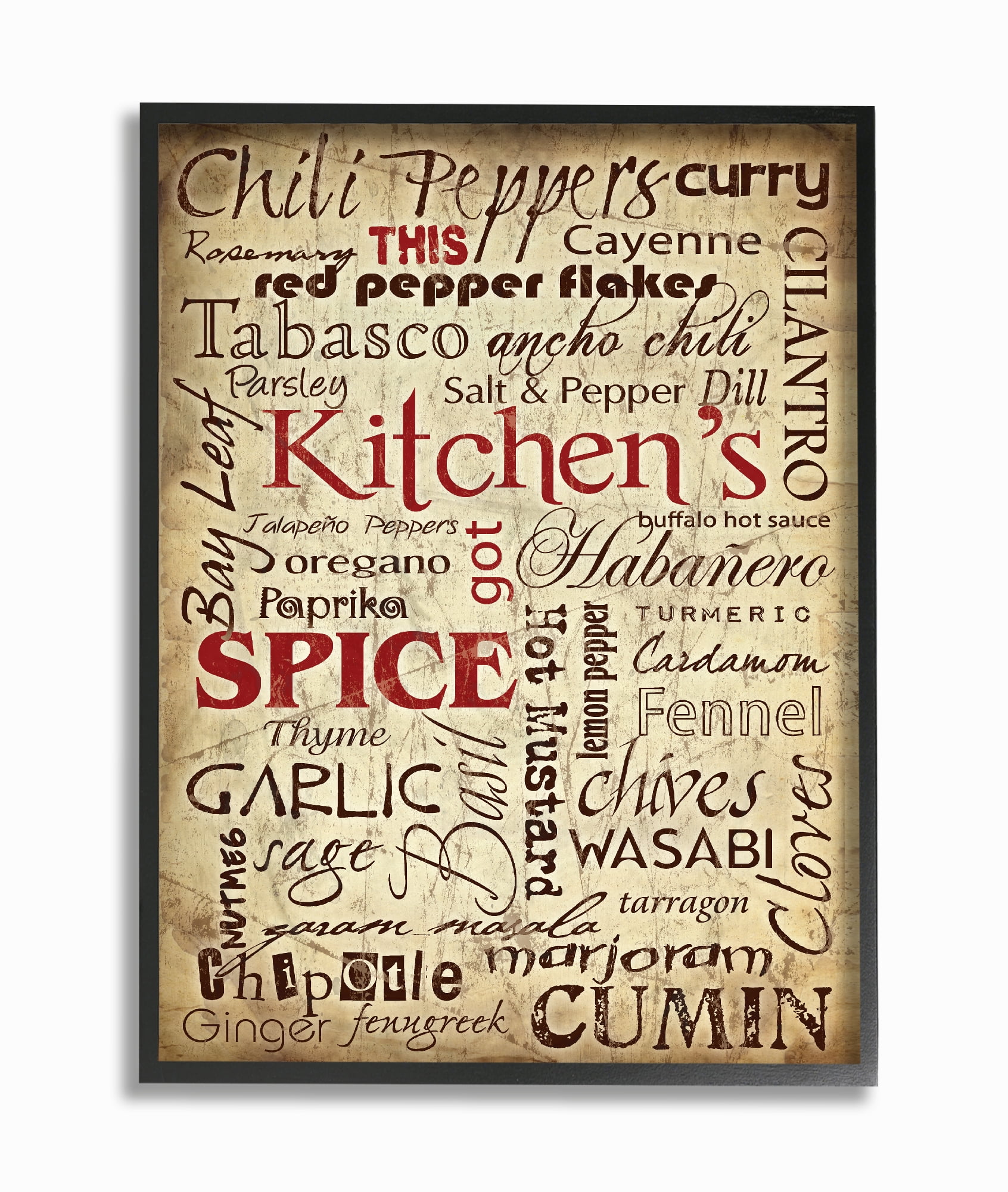 The Stupell Home Decor Collection Kitchen Spice Typography Oversized Framed Giclee Texturized Art, 16 x 1.5 x 20
