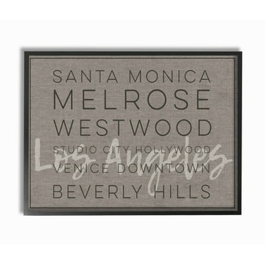 The Stupell Home Decor Collection LA Santa Monica Beverly Hills Typography Framed Wall Art
