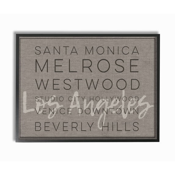 The Stupell Home Decor Collection LA Santa Monica Beverly Hills Typography Framed Wall Art
