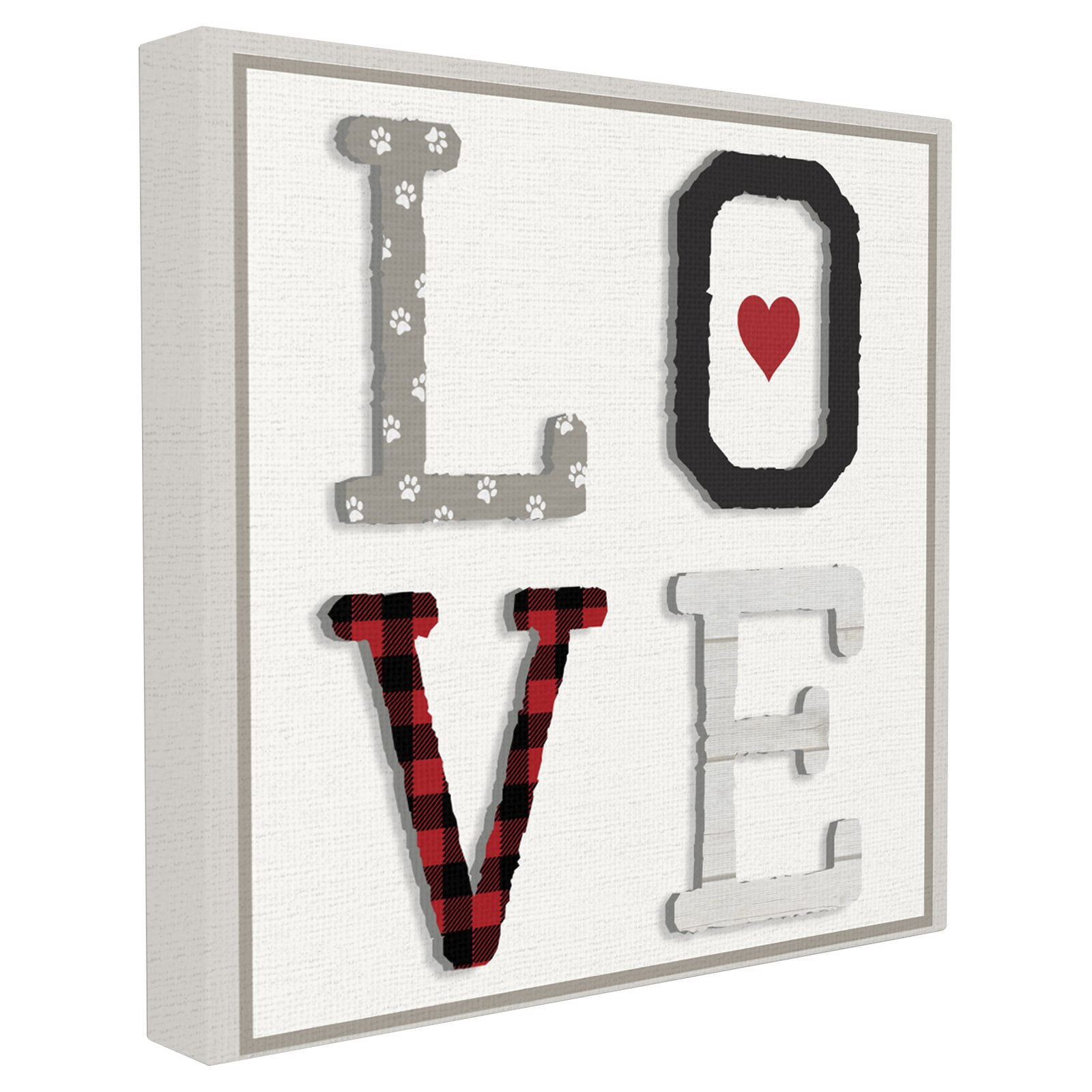 The Stupell Home Decor Collection LOVE Texture Collage Dog Paw Print Canvas Wall Art