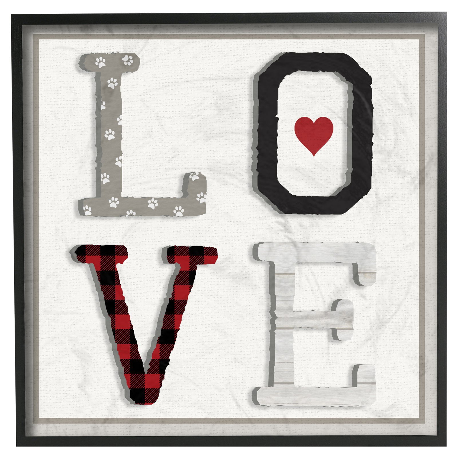The Stupell Home Decor Collection LOVE Texture Collage Dog Paw Print Framed Giclee Wall Art