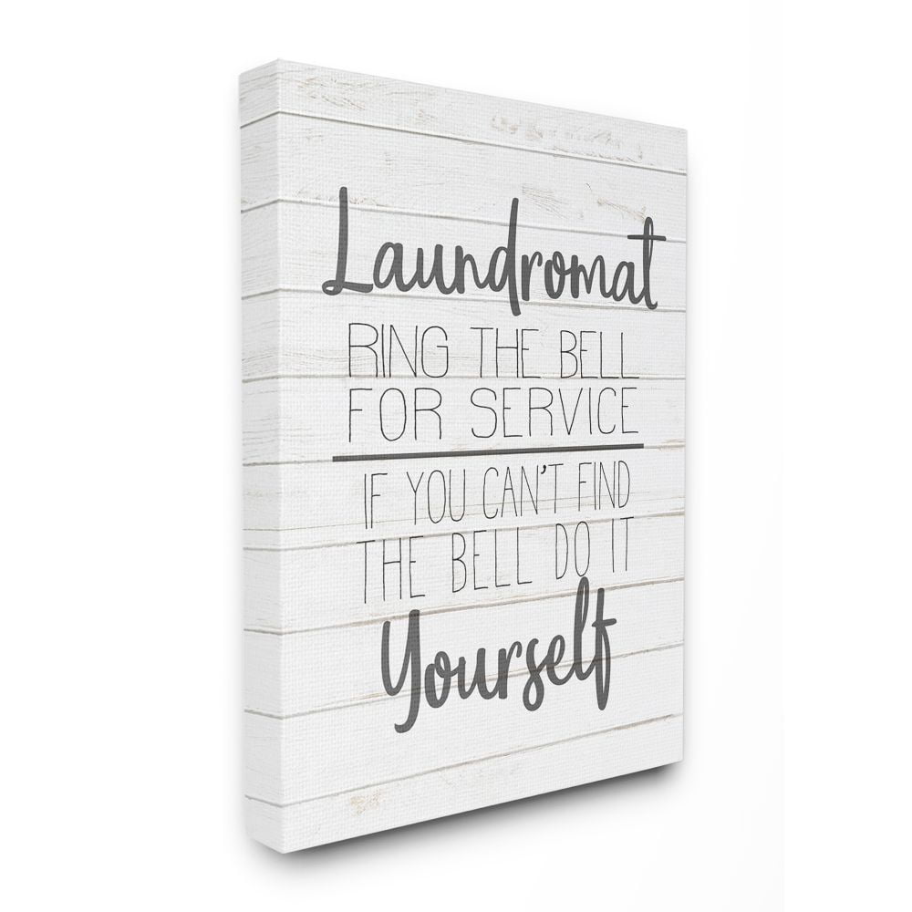 The Stupell Home Decor Collection Laundromat Ring The Bell or Do It Yourself Black and White Planked Look Canvas Wall Art