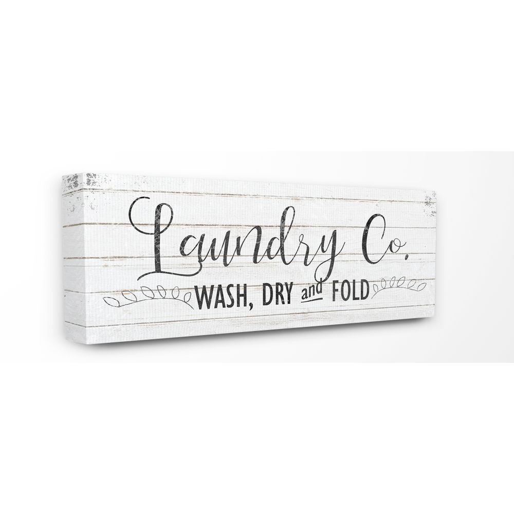 The Stupell Home Decor Collection Laundry Co. Wash Dry and Fold Black and White Planked Look Canvas Wall Art