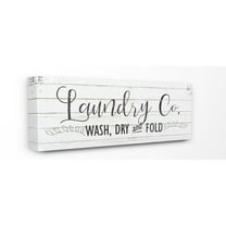 The Stupell Home Decor Collection Laundry Co. Wash Dry and Fold Black and White Planked Look Canvas Wall Art