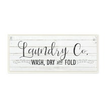 The Stupell Home Decor Collection Laundry Co. Wash Dry and Fold Black and White Planked Look Wall Plaque Art
