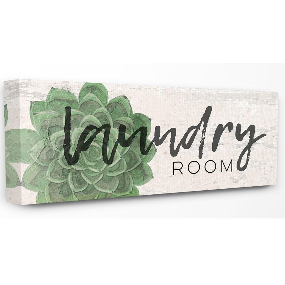 The Stupell Home Decor Collection Laundry Room Green Succulent Soft Textured Paper Look Stretched Canvas Wall Art, 13 x 30