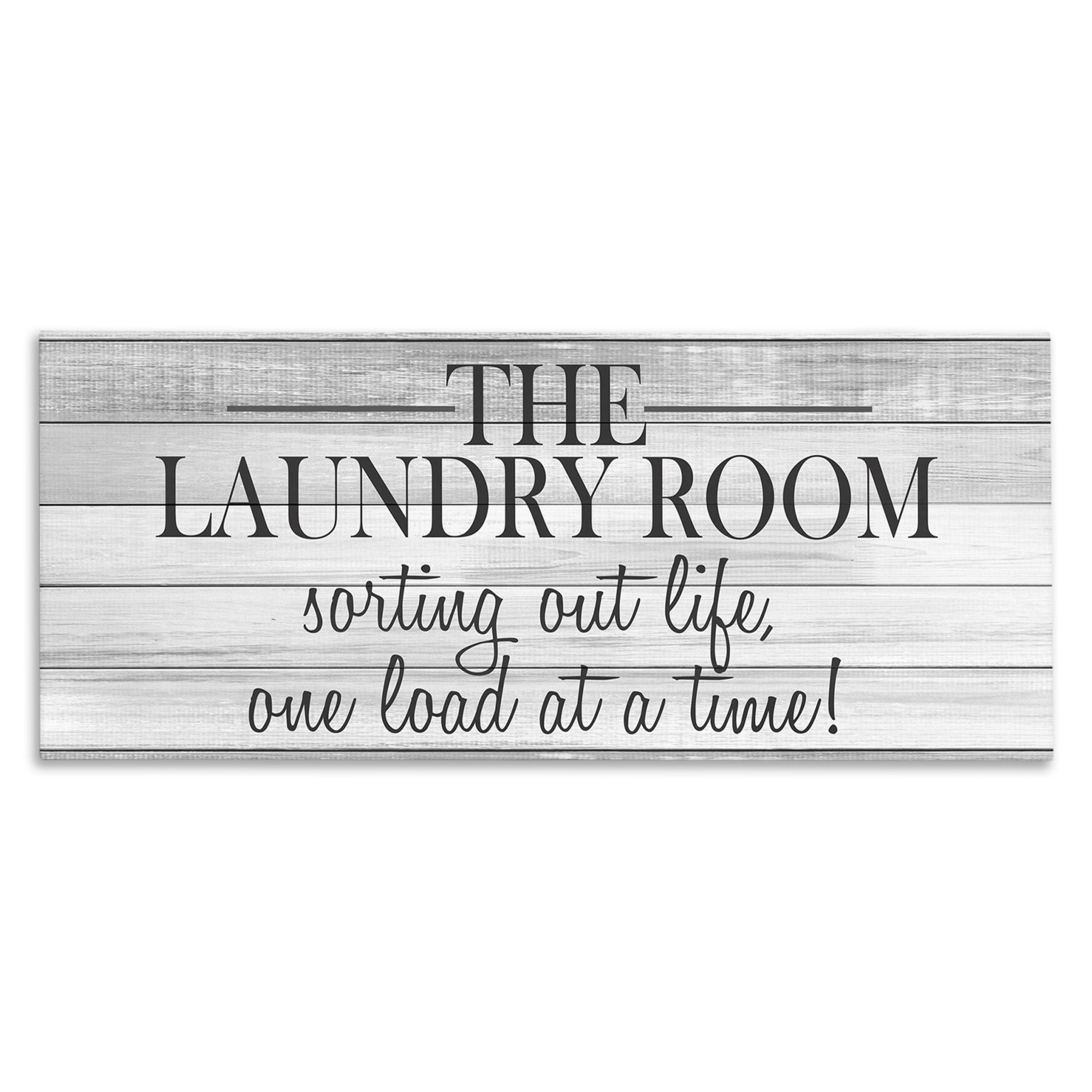 The Stupell Home Decor Collection Laundry Sorting Out Life Typography Black and White Planked Look Canvas Wall Art