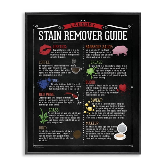 Stupell Industries Eclectic Laundry Stain Remover Guide Black Framed Giclee Art, 16 x 20, by Stephanie Workman Marrott