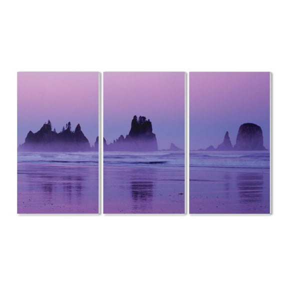 The Stupell Home Decor Collection Lavender Beach Landscape and Sea Stacks Wood Wall Art