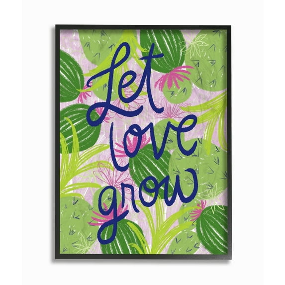The Stupell Home Decor Collection Let Love Grow Cacti Inspirational Framed Giclee Texturized Art, 11 x 1.5 x 14