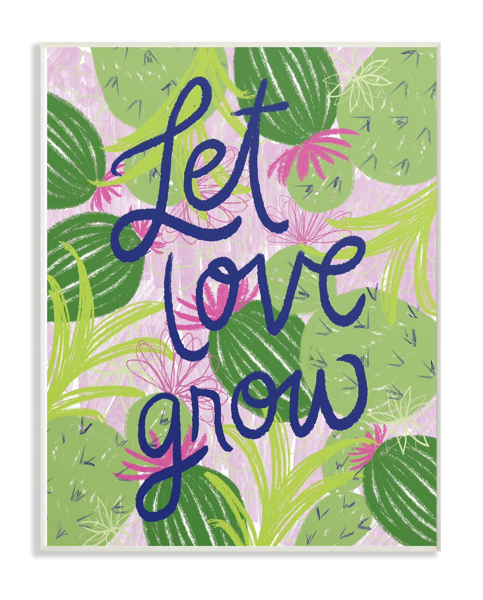 The Stupell Home Decor Collection Let Love Grow Cacti Inspirational Oversized Wall Plaque Art, 12.5 x 0.5 x 18.5