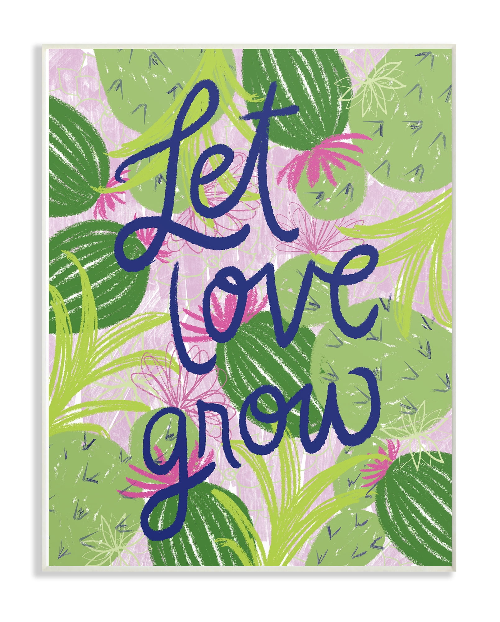 The Stupell Home Decor Collection Let Love Grow Cacti Inspirational Wall Plaque Art, 10 x 0.5 x 15