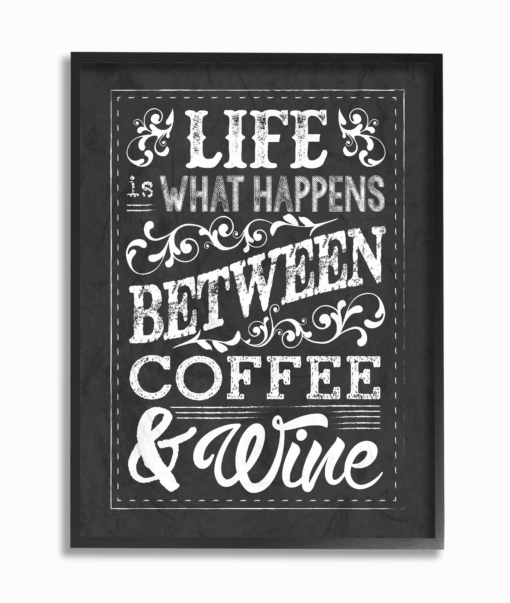 The Stupell Home Decor Collection Life, Between Coffee and Wine Chalk Art Framed Giclee Texturized Art, 11 x 1.5 x 14