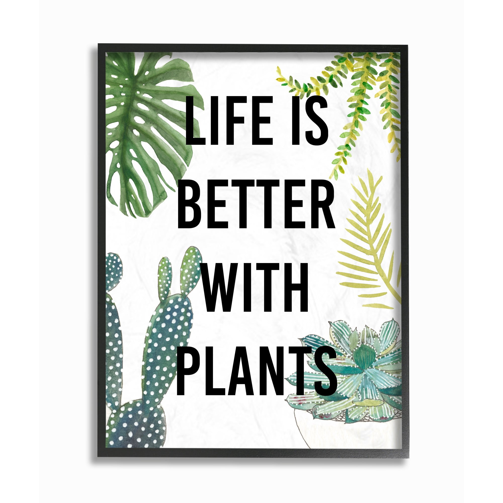 The Stupell Home Decor Collection Life Is Better With Plants Illustrations Framed Giclee Texturized Art, 11 x 1.5 x 14