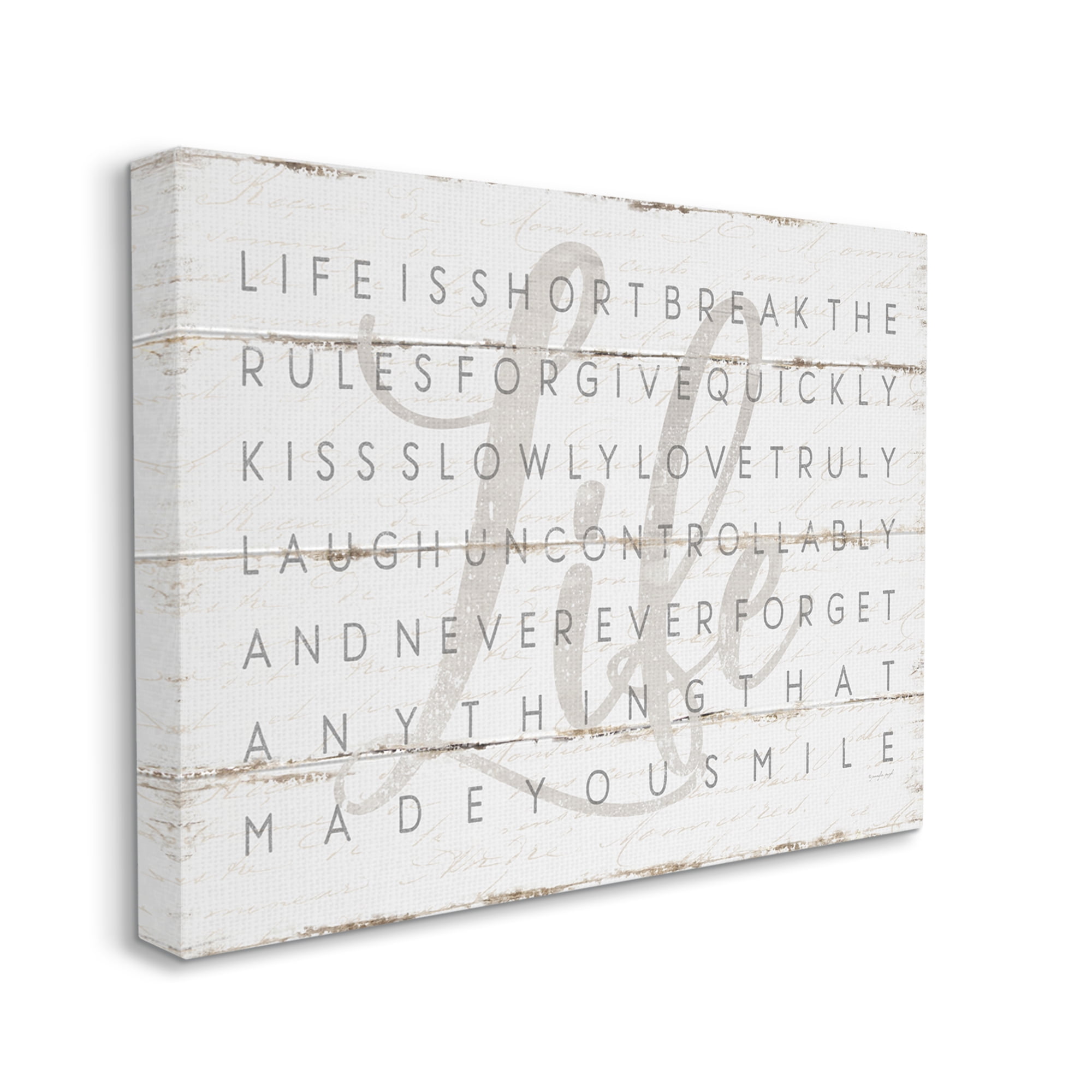 The Stupell Home Decor Collection Life Is Short Smile Grey on White Planked Look Stretched Canvas Wall Art, 30 x 1.5 x 40