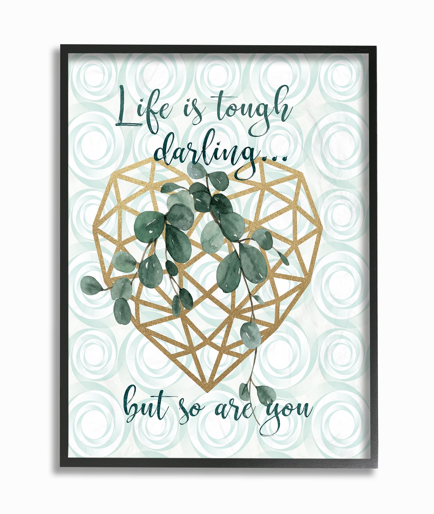 The Stupell Home Decor Collection Life Is Tough But So Are You Eucalyptus Plant in Geo Heart Planter Framed Giclee Texturized Art, 11 x 14