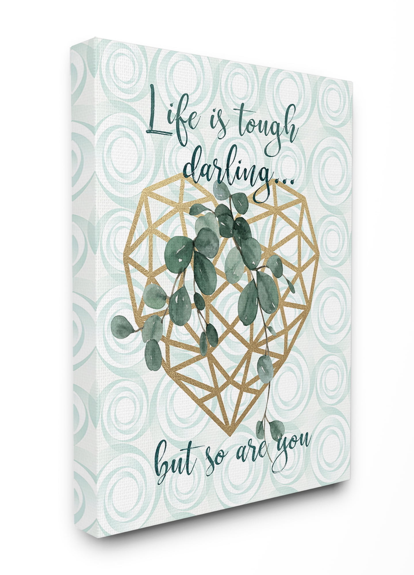 The Stupell Home Decor Collection Life Is Tough But So Are You Eucalyptus Plant in Geo Heart Planter Stretched Canvas Wall Art, 24 x 30