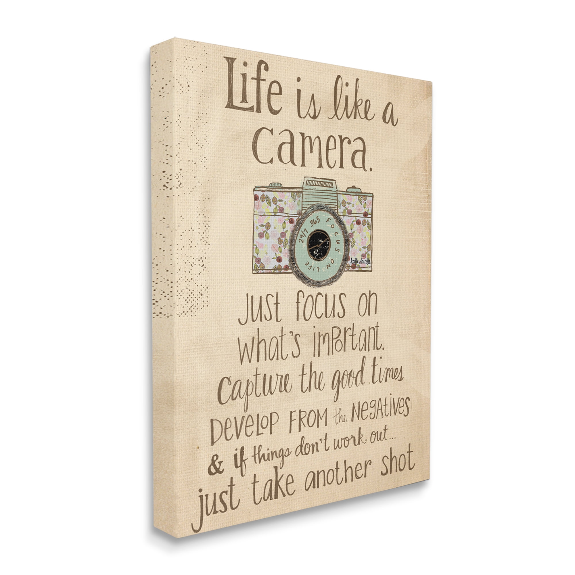 Life Is Like A Camera Beige Canvas Motivational Quote Art