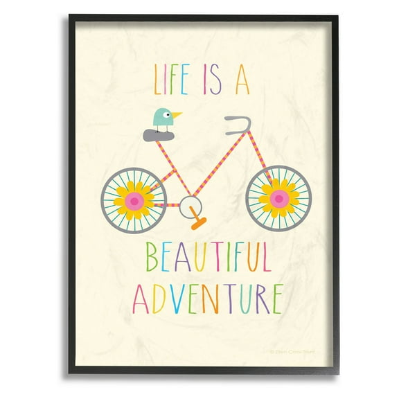 The Stupell Home Decor Collection Life is a Beautiful Adventure Bird on a Bike Framed Texturized Art