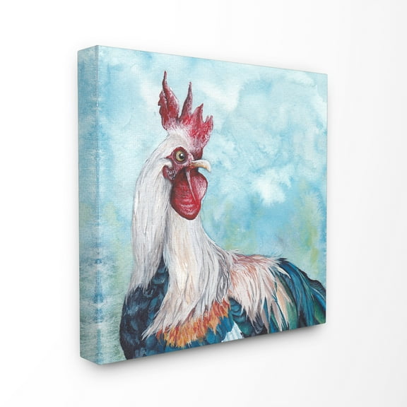 The Stupell Home Decor Collection Light Blue Painted Rooster Portrait Stretched Canvas Wall Art, 30 x 1.5 x 30