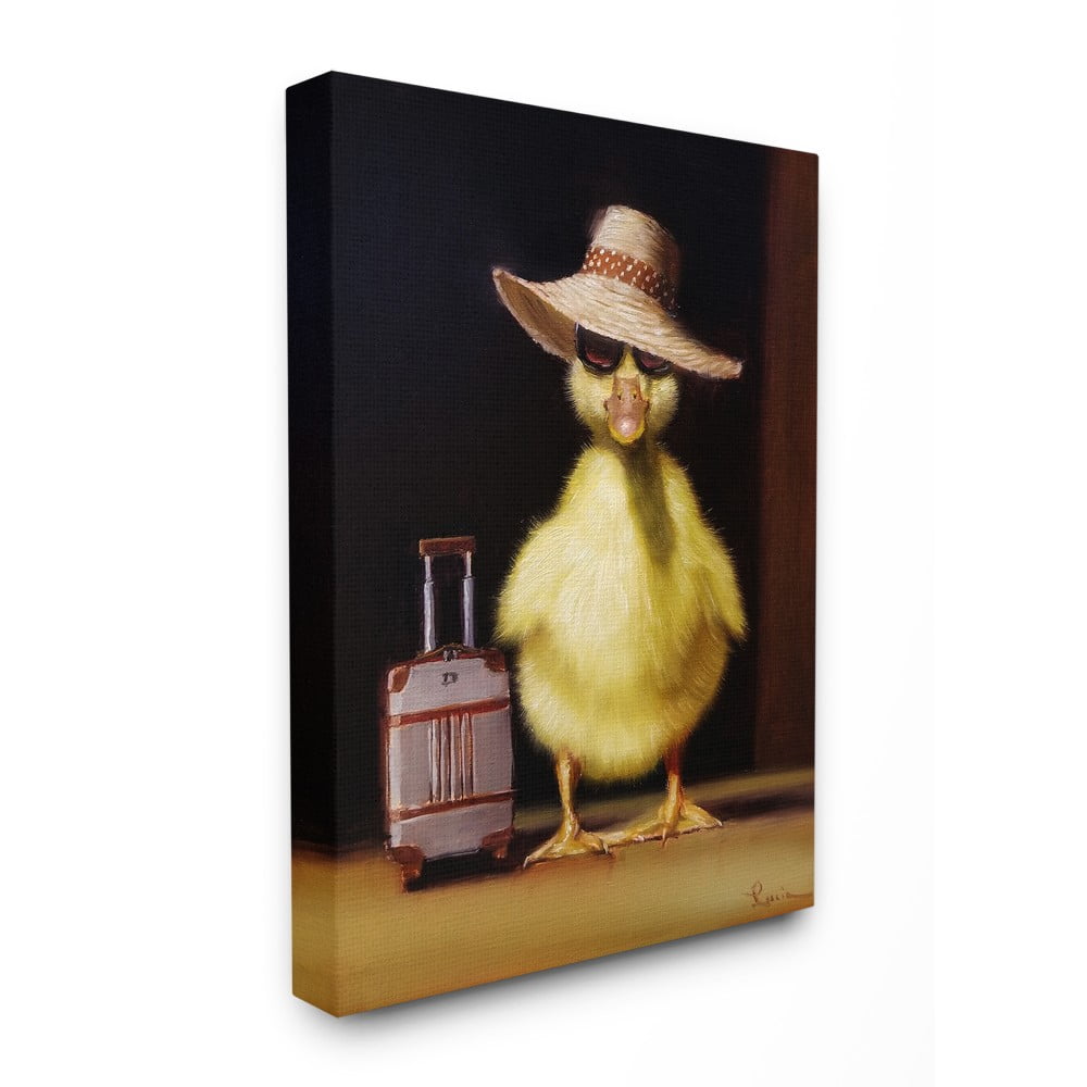 The Stupell Home Decor Collection Little Vacation Chick Ready to Travel Painting Stretched Canvas Wall Art, 16 x 20