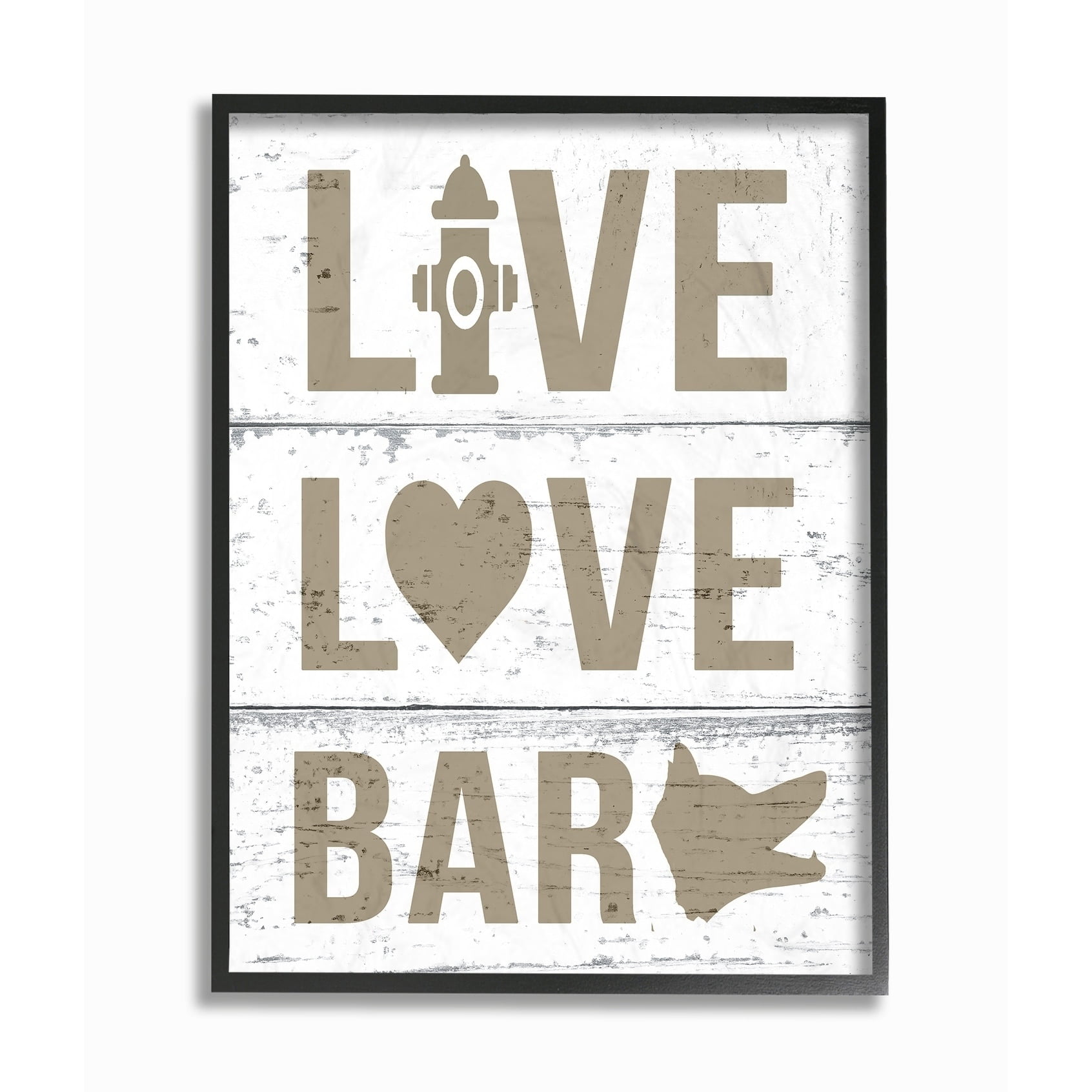 Stupell Live Love Bark Framed Giclee Texture Art 16 x 20
