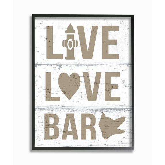 Stupell Live Love Bark Framed Giclee Texture Art 16 x 20