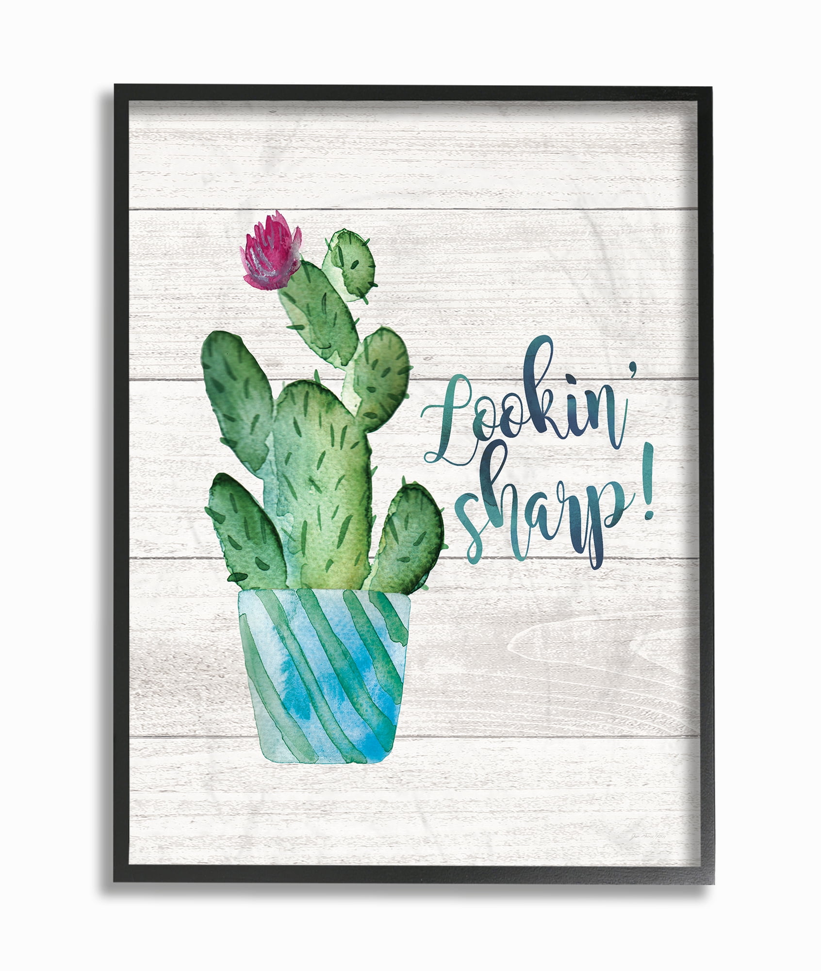The Stupell Home Decor Collection Looking Sharp Cactus Succulent Watercolor Framed Giclee Texturized Art, 11 x 1.5 x 14