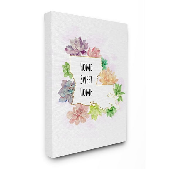 The Stupell Home Decor Collection Louisiana State Home Sweet Home Succulent Watercolor Vignette Canvas Wall Art