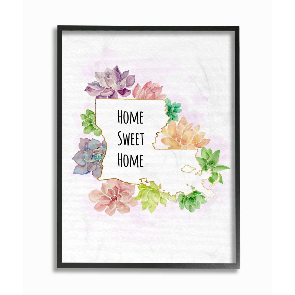 The Stupell Home Decor Collection Louisiana State Home Sweet Home Succulent Watercolor Vignette Framed Giclee Texturized Art