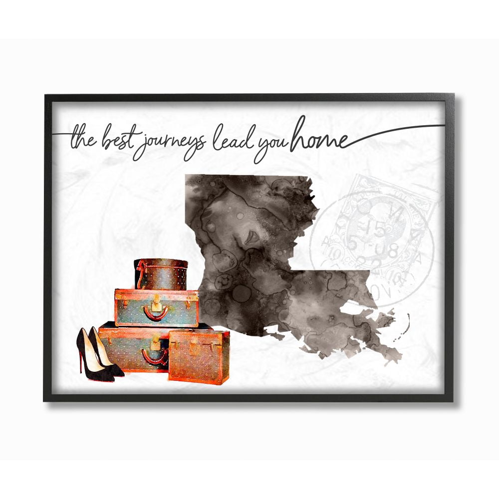 The Stupell Home Decor Collection Louisiana State The Best Journeys Lead You Home Fashion Shoes and Luggage Illustration Framed Giclee Texturized Art