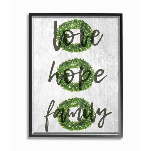 Stupell  Love Hope Family Boxwood Wreath Framed Giclee Texturized Art 16 x 20