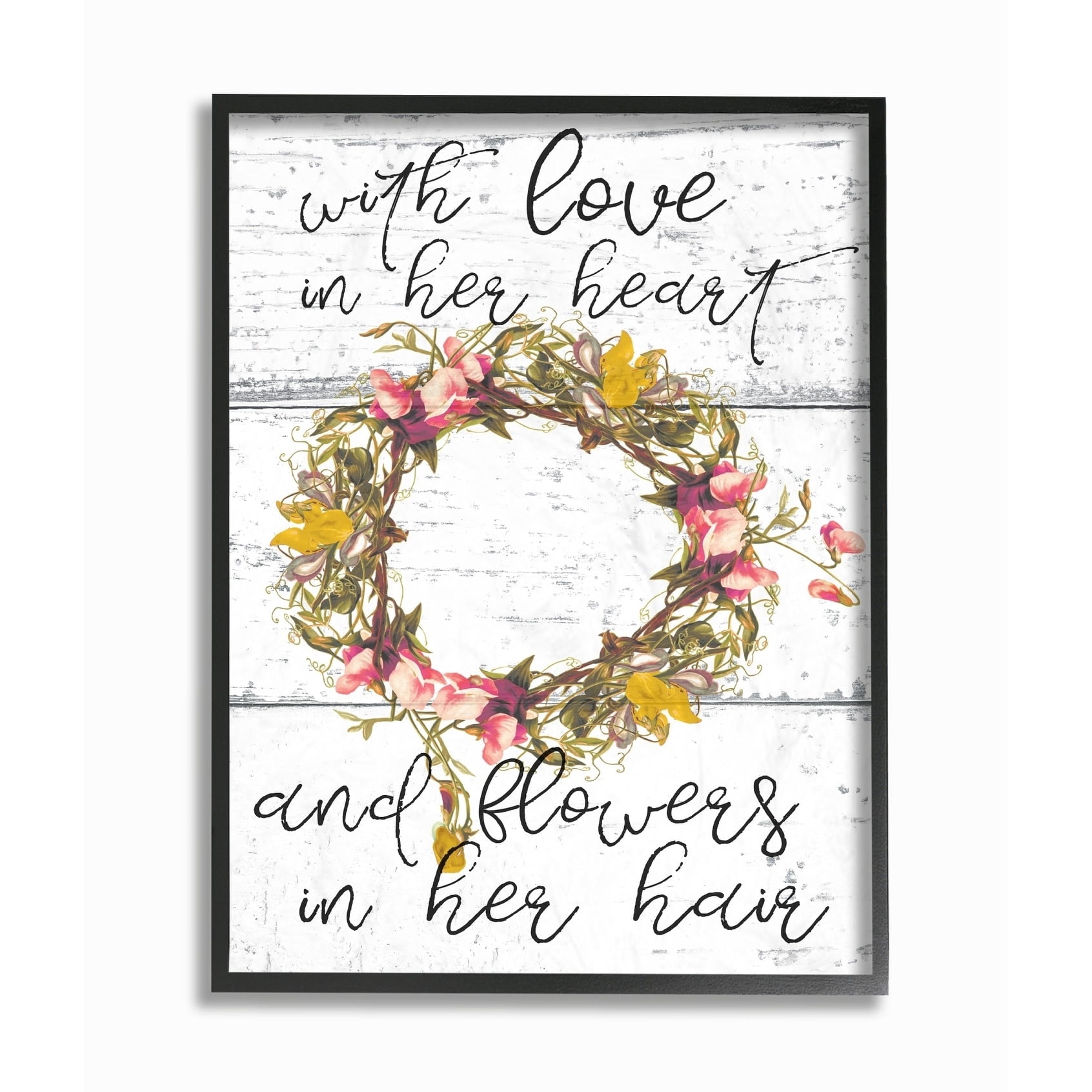 The Stupell Home Decor Collection Love In Her Heart Flowers In Her Hair Flower Crown Oversized Framed Giclee Texturized Art, 16 x 1.5 x 20