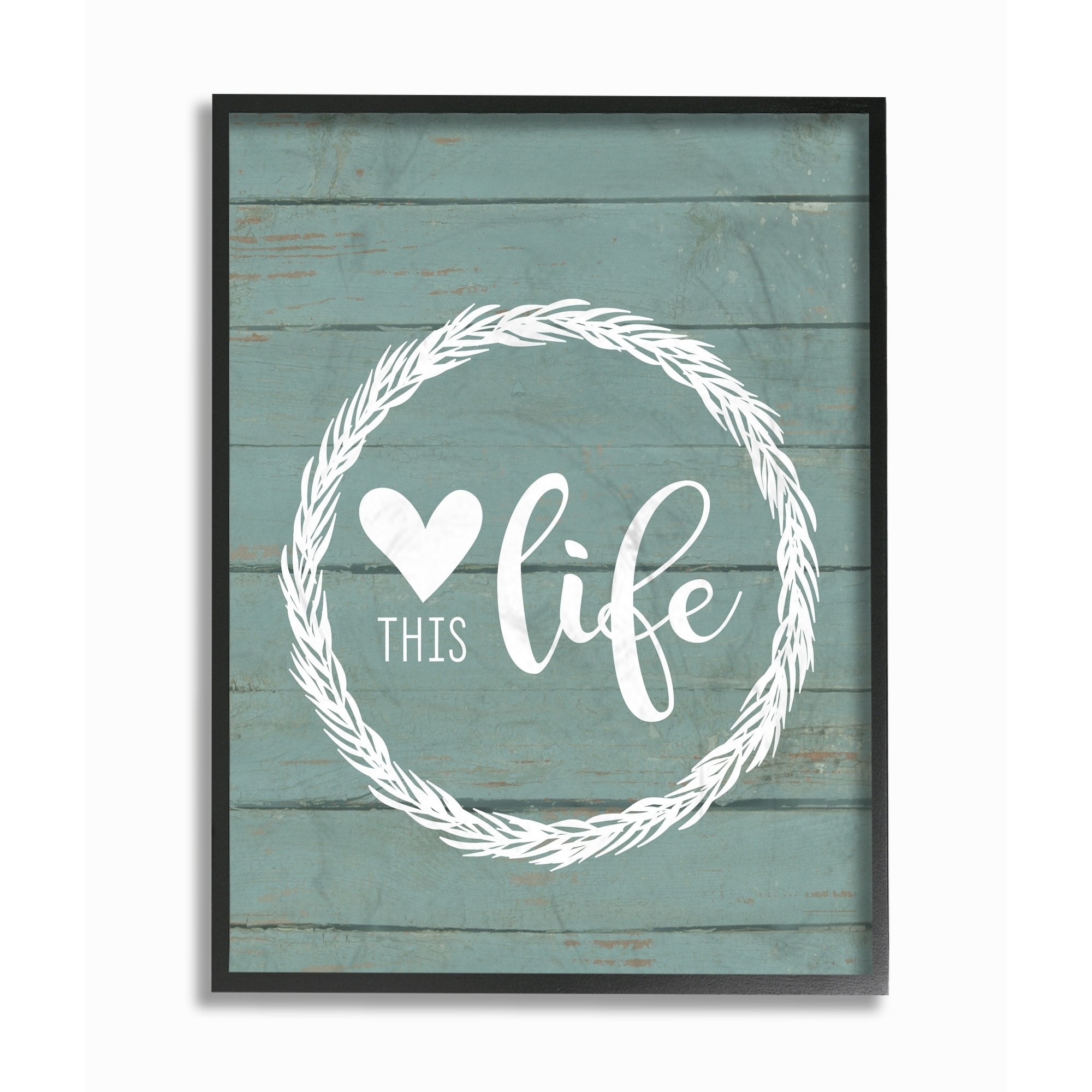 The Stupell Home Decor Collection Love This Life Wreath Planked Framed Giclee Texturized Art, 11 x 1.5 x 14