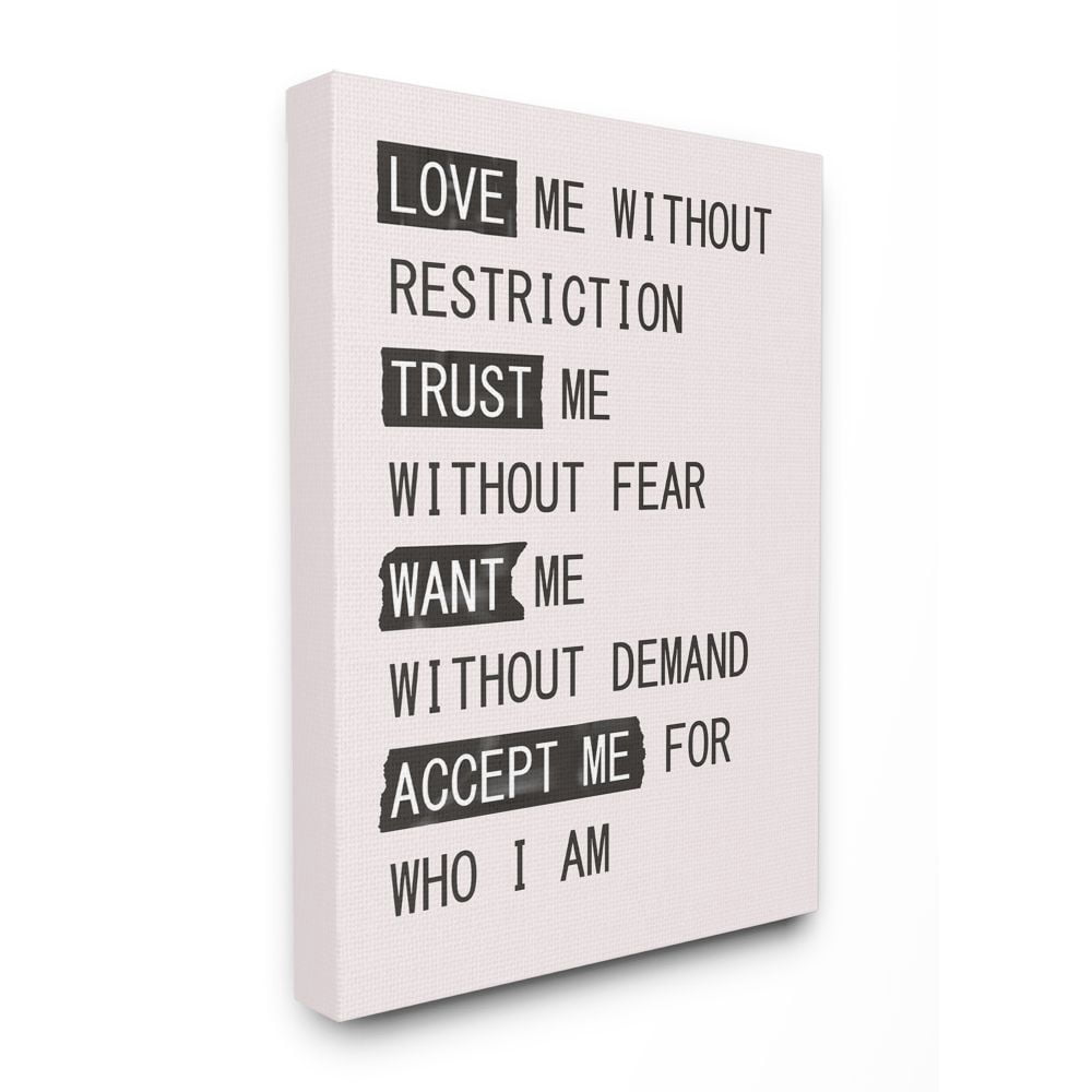 The Stupell Home Decor Collection Love Trust Want Accept Me Inspirational Pink Type Design Canvas Wall Art