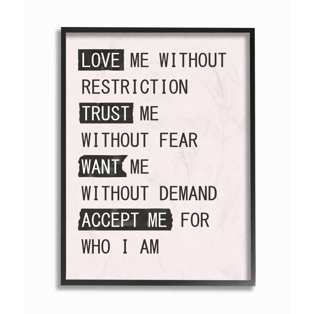 The Stupell Home Decor Collection Love Trust Want Accept Me Inspirational Pink Type Design Framed Giclee Texturized Art
