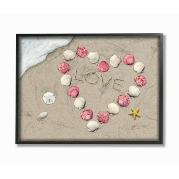 The Stupell Home Decor Collection Love Written In Sand With Starfish Sand Dollar and Seashell Heart Framed Giclee Texturized Art