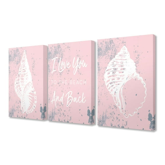 The Stupell Home Decor Collection Love You To The Beach Pink Shells 3 Piece Wall Art Set