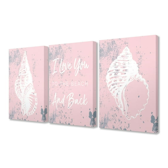 The Stupell Home Decor Collection Love You To The Beach Pink Shells 3 Piece Wall Art Set
