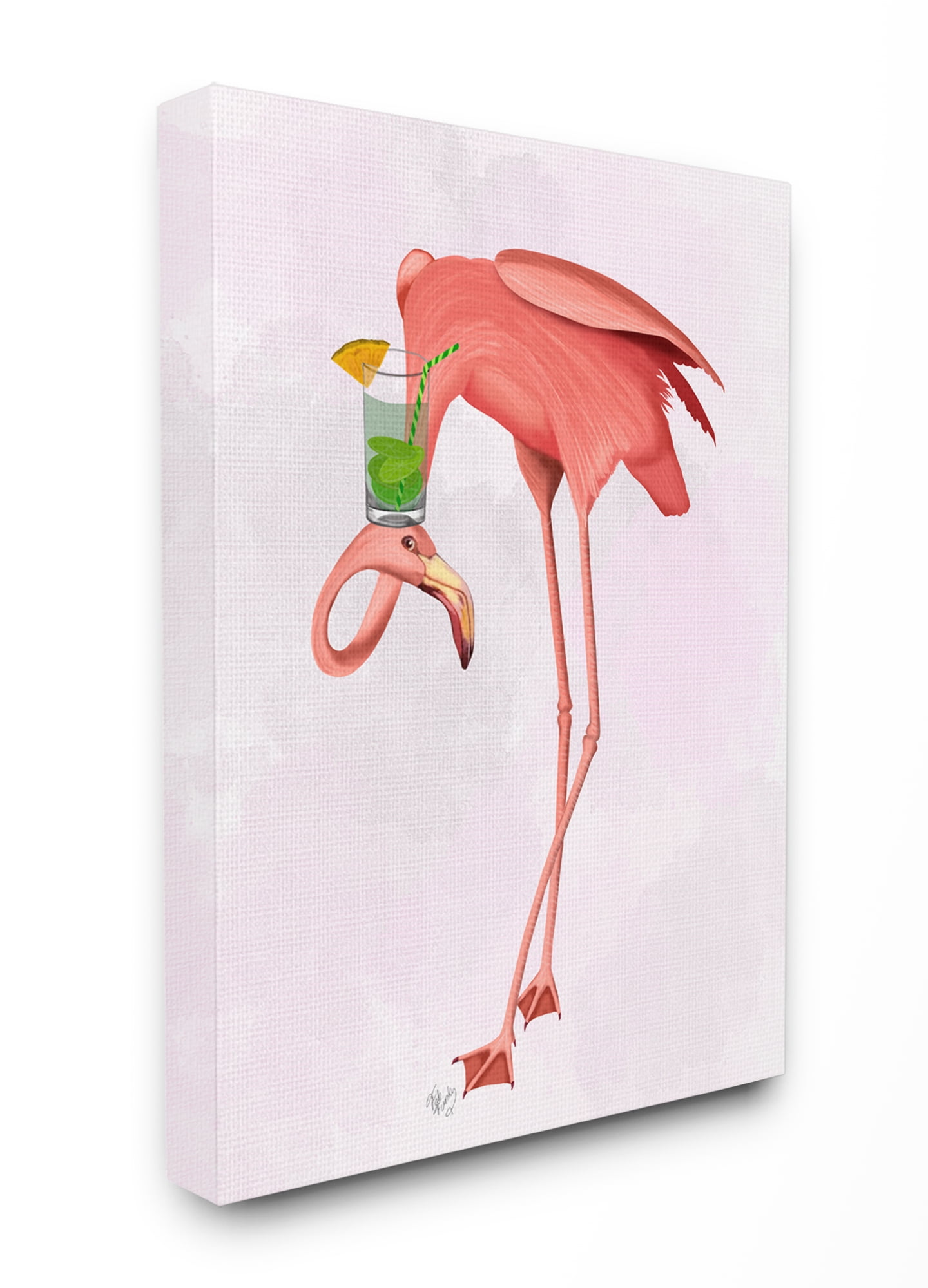 The Stupell Home Decor Collection Luau Tipsy Turvy Pink Flamingo and Cocktail XXL Stretched Canvas Wall Art, 30 x 1.5 x 40
