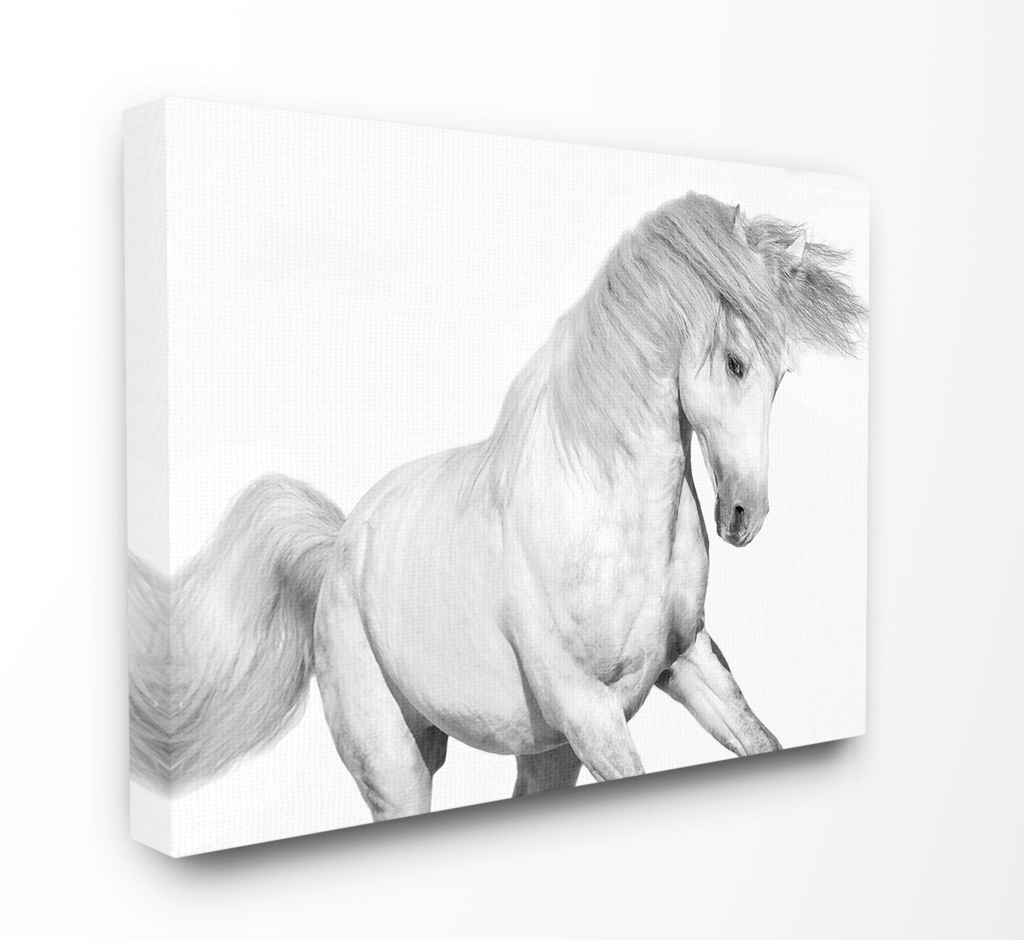 The Stupell Home Decor Collection Majestic Black and White Horse Bucking in the Wind Painting Oversized Stretched Canvas Wall Art, 24 x 1.5 x 30