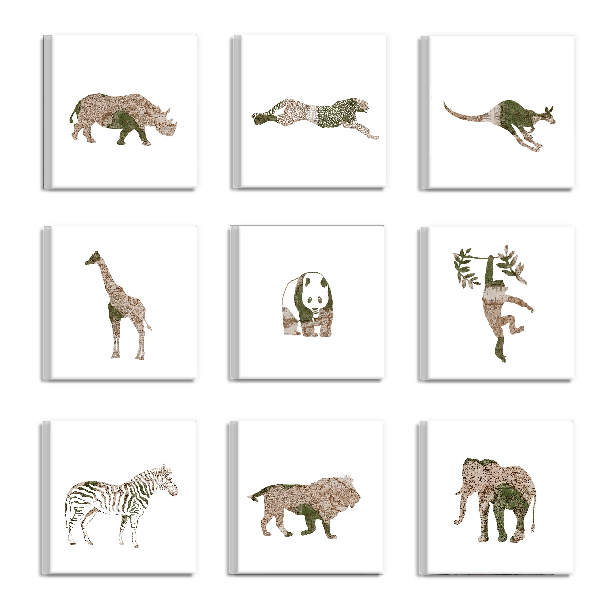 The Stupell Home Decor Collection Map Animal Adventure Safari by Daphne Polselli, 9pc Canvas Wall Art Set