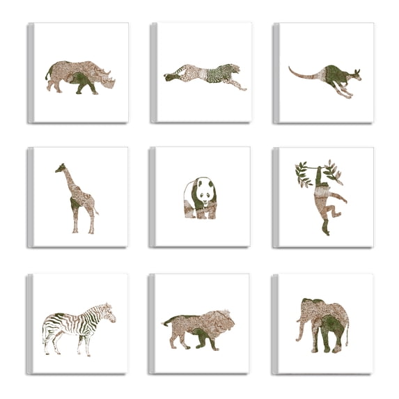 The Stupell Home Decor Collection Map Animal Adventure Safari by Daphne Polselli, 9pc Canvas Wall Art Set