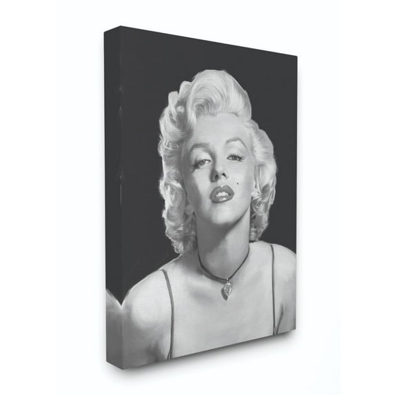 The Stupell Home Decor Collection Marilyn Monroe Black and White Portrait Illustration Canvas Wall Art