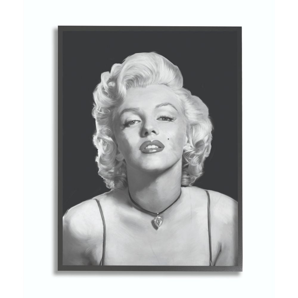 The Stupell Home Decor Collection Marilyn Monroe Black and White Portrait Illustration Framed Giclee Texturized Art