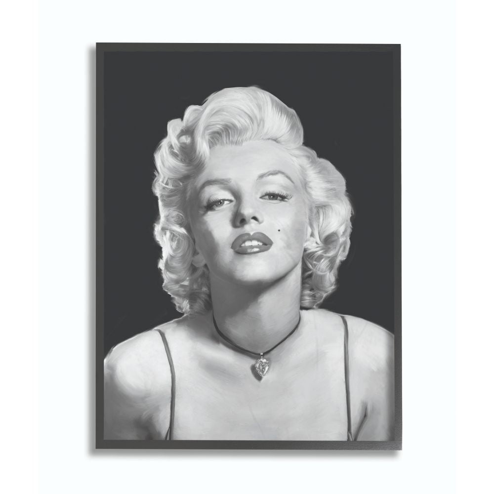 The Stupell Home Decor Collection Marilyn Monroe Black and White Portrait Illustration Framed Giclee Texturized Art