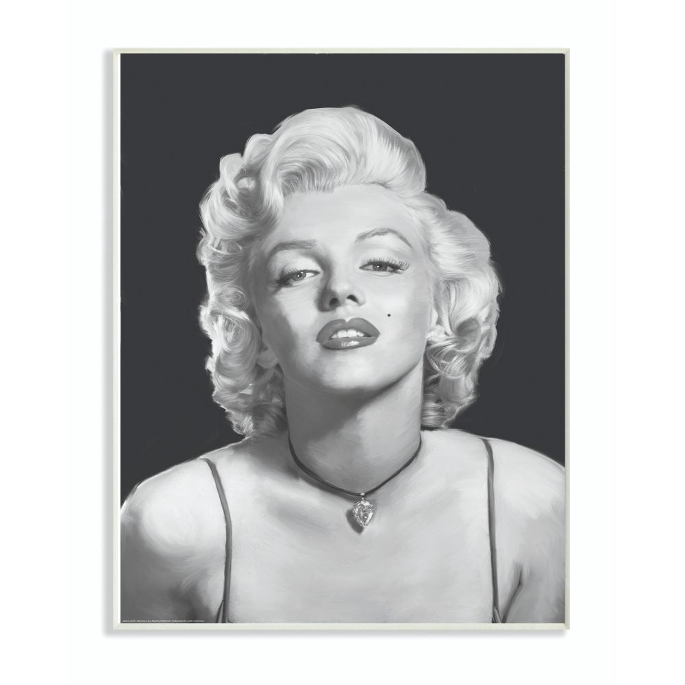 The Stupell Home Decor Collection Marilyn Monroe Black and White Portrait Illustration Wood Wall Art