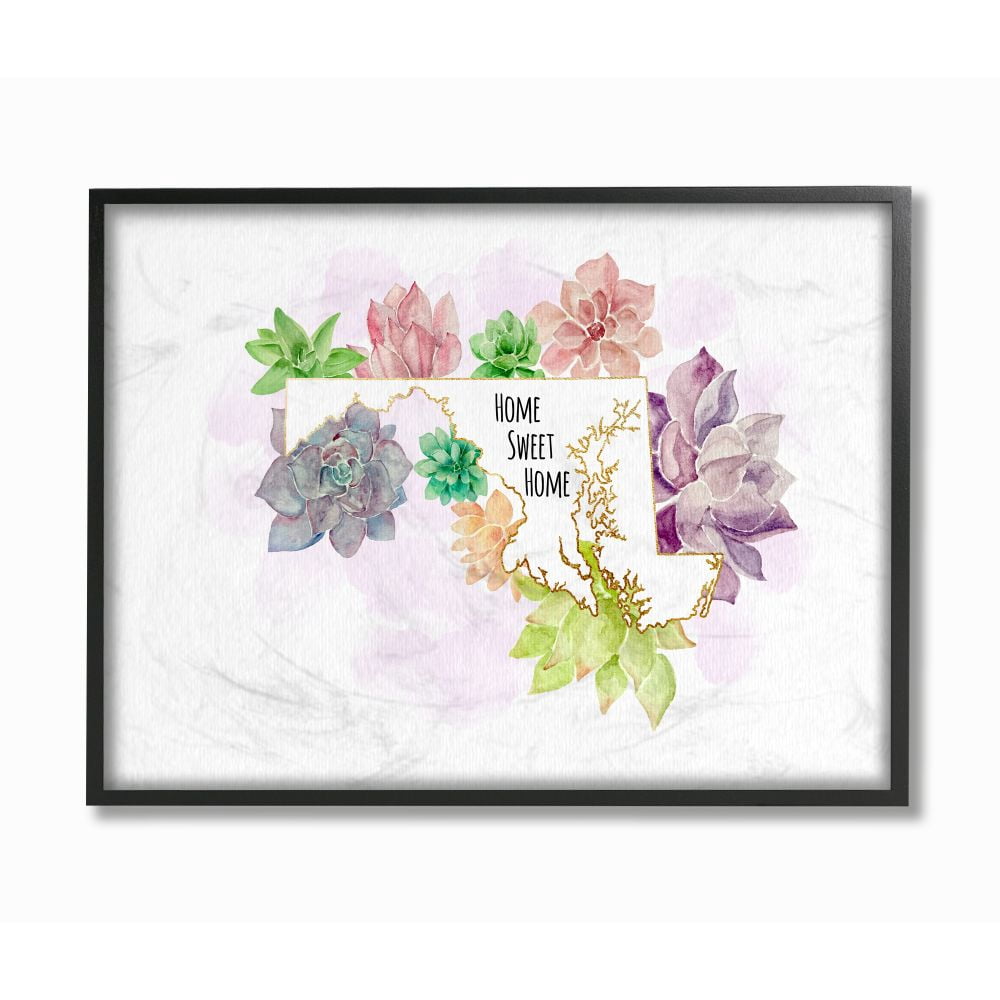 The Stupell Home Decor Collection Maryland State Home Sweet Home Succulent Watercolor Vignette Framed Giclee Texturized Art